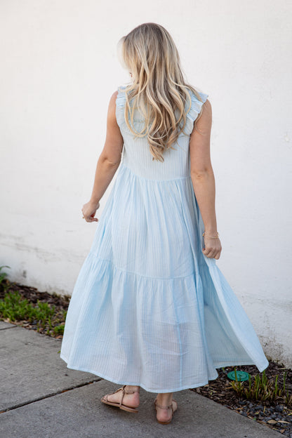 FINAL SALE - Long Time No See Light Blue Tiered Maxi Dress