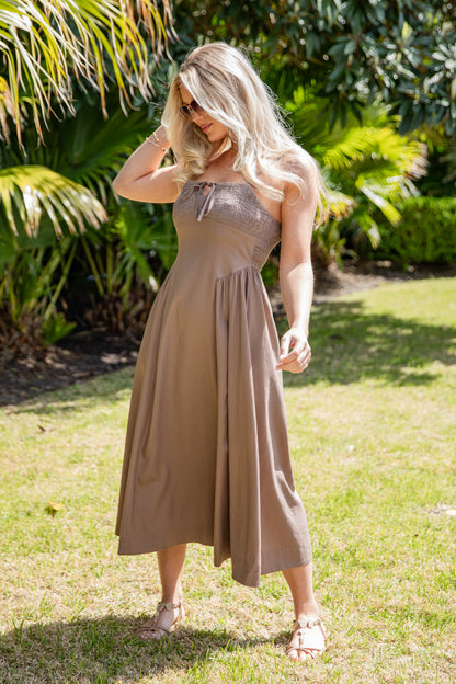 FINAL SALE - Hold This Moment Mocha Smocked Maxi Dress