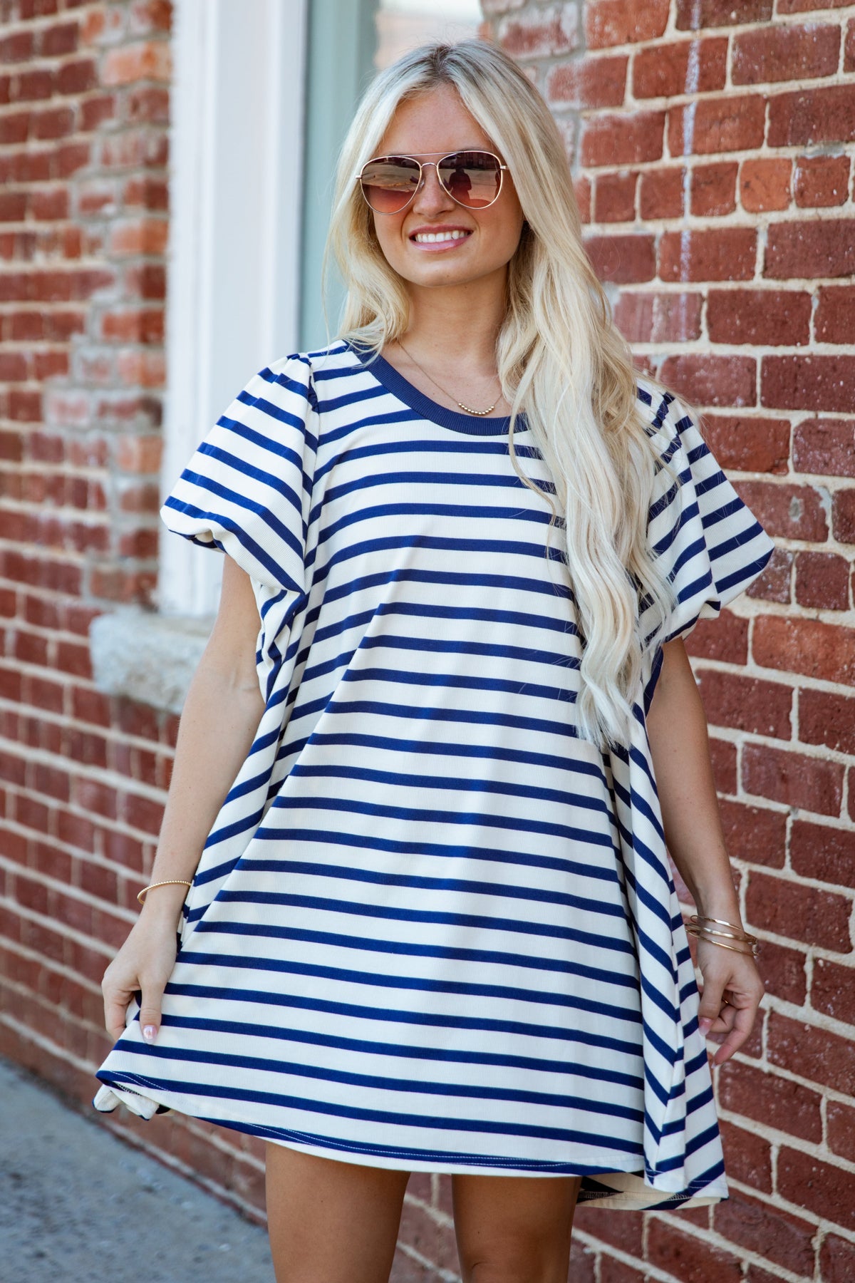 Sweet Seasons Striped Puff Sleeve Mini Dress