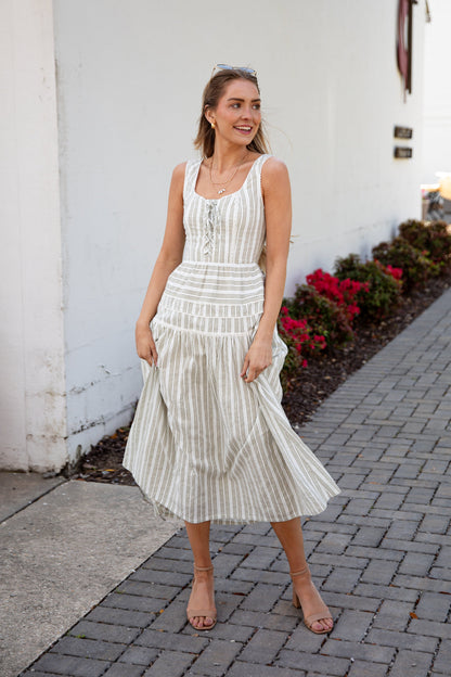 FINAL SALE - Seaside Stroll Striped Olive Maxi Dress