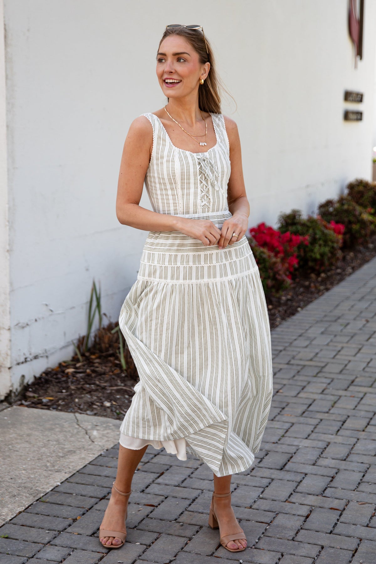 FINAL SALE - Seaside Stroll Striped Olive Maxi Dress