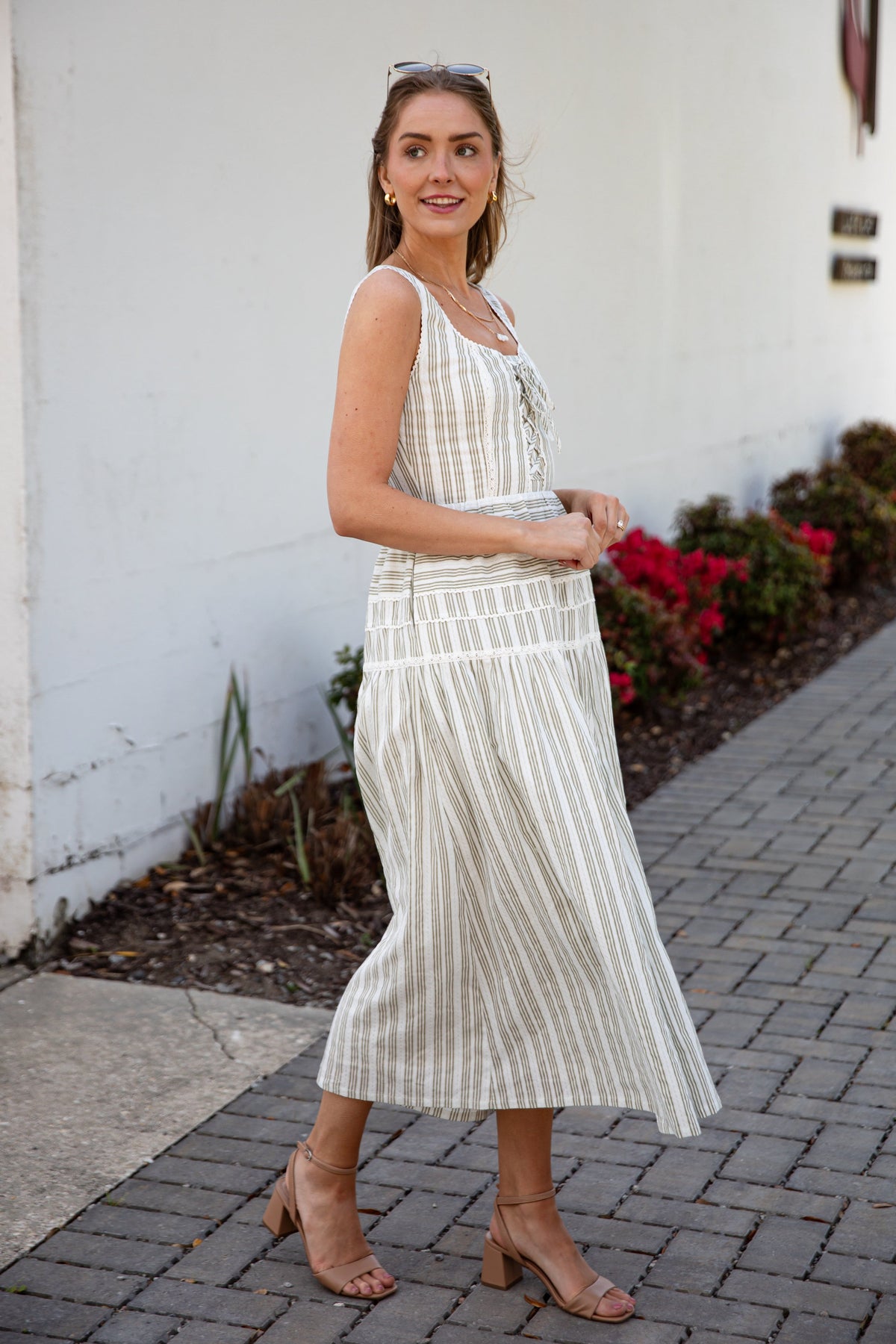 FINAL SALE - Seaside Stroll Striped Olive Maxi Dress