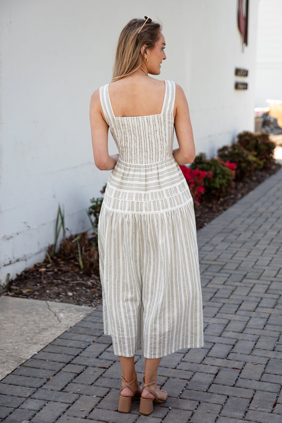 FINAL SALE - Seaside Stroll Striped Olive Maxi Dress