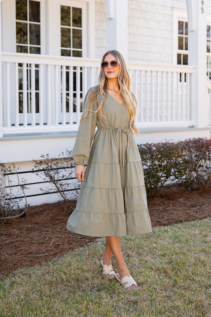 FINAL SALE - Olive Aura Tiered Maxi Dress