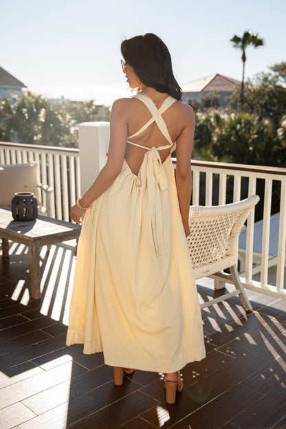 FINAL SALE - Sunlit Daisy Yellow Midi Dress