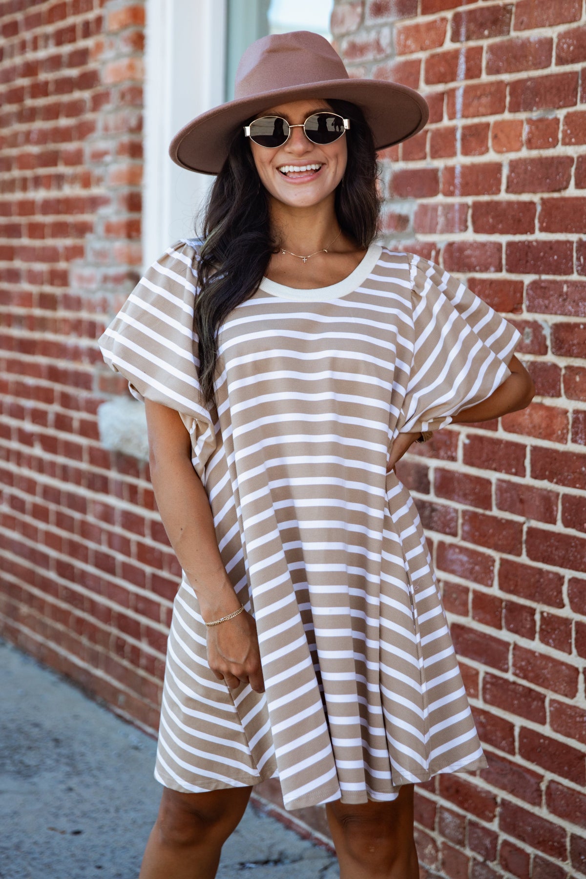 Sweet Seasons Striped Puff Sleeve Mini Dress