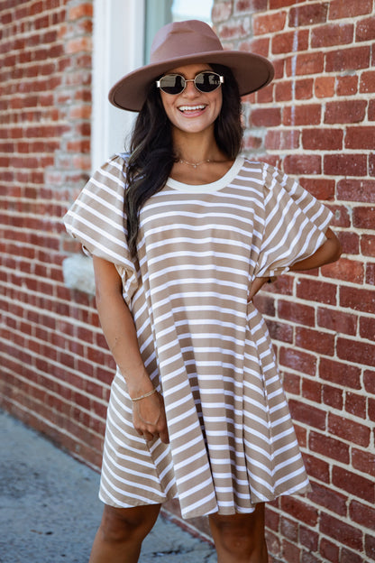 Sweet Seasons Striped Puff Sleeve Mini Dress