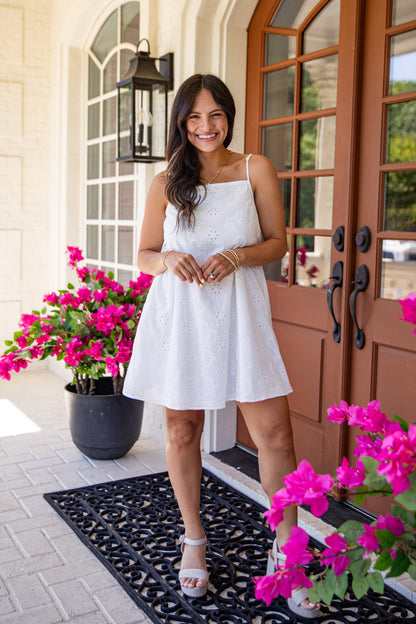 FINAL SALE - Summer Glow White Eyelet Mini Dress