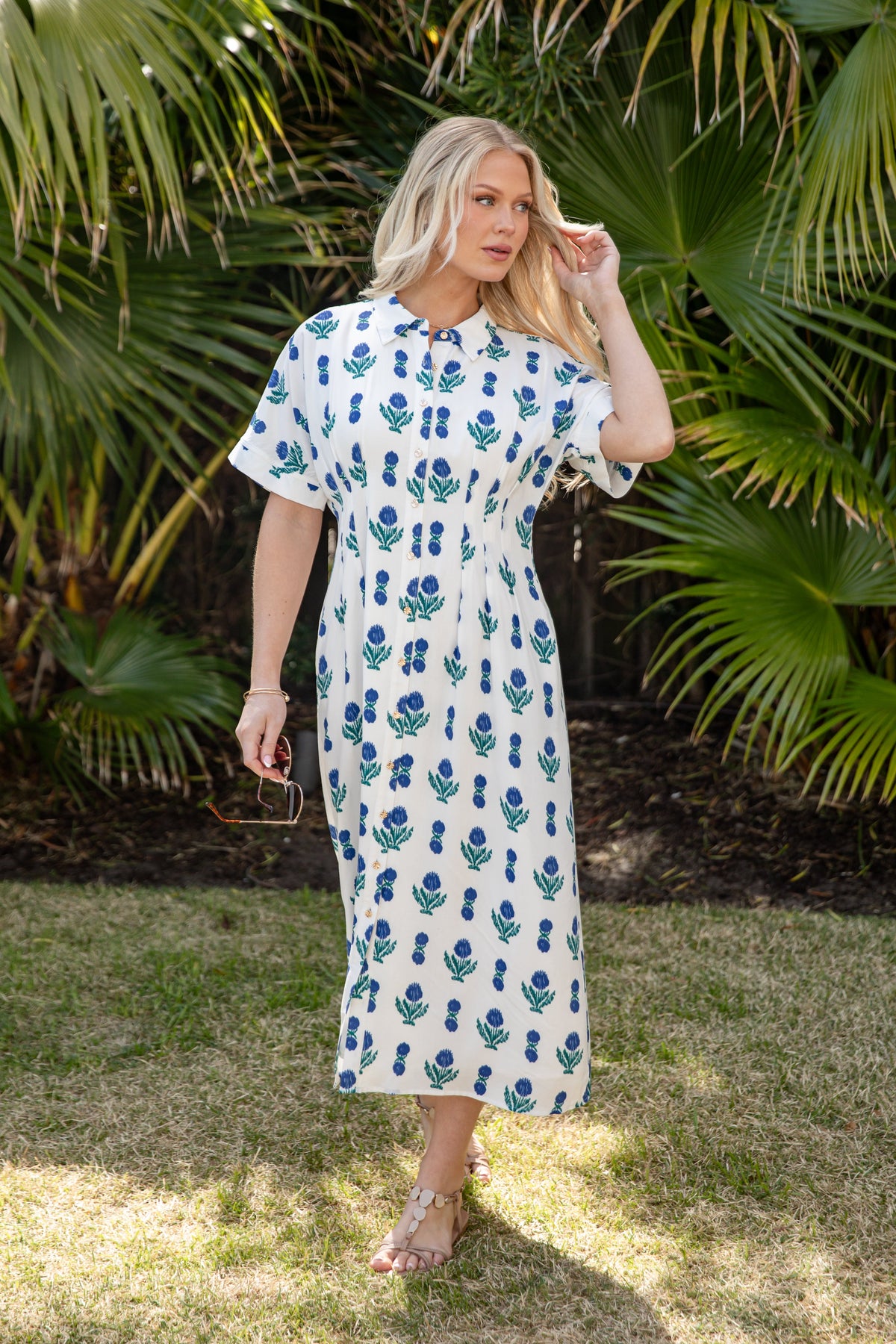 FINAL SALE - French Florals White Printed Midi Dress