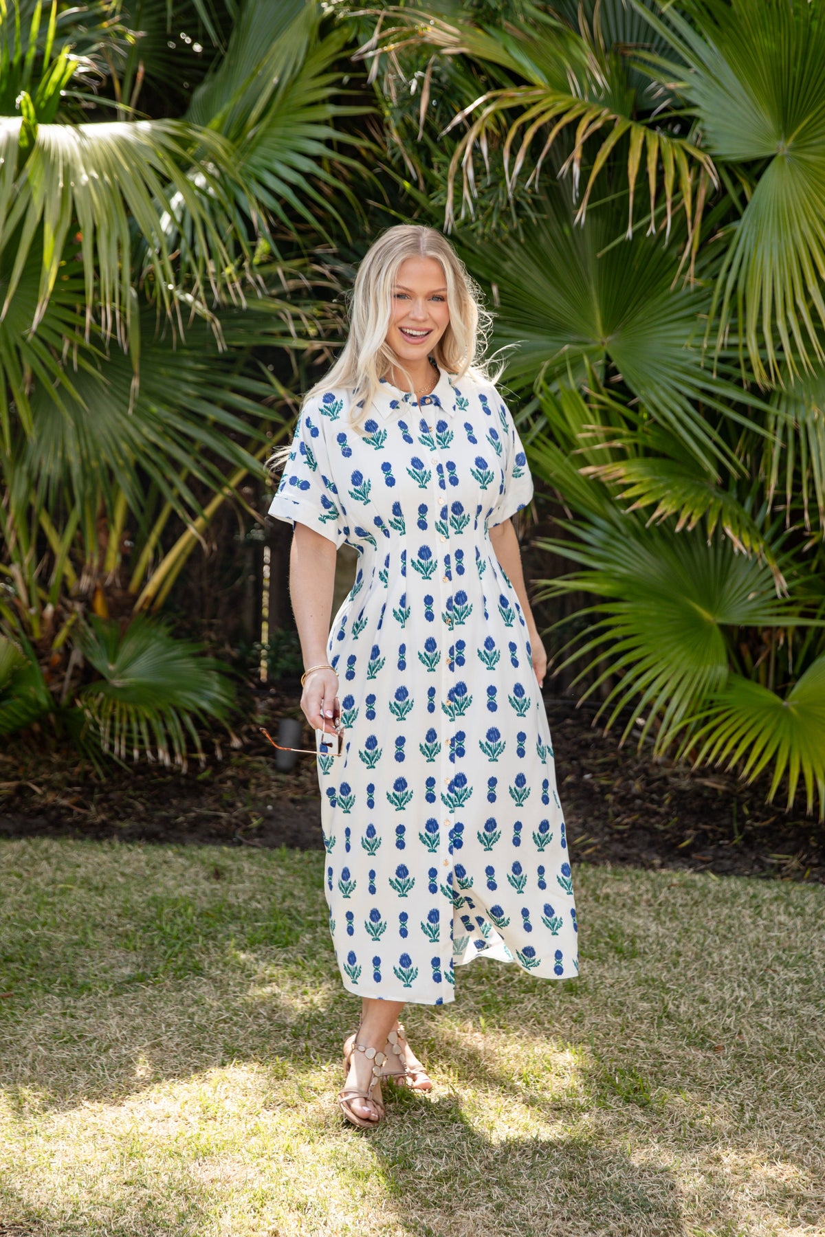 FINAL SALE - French Florals White Printed Midi Dress