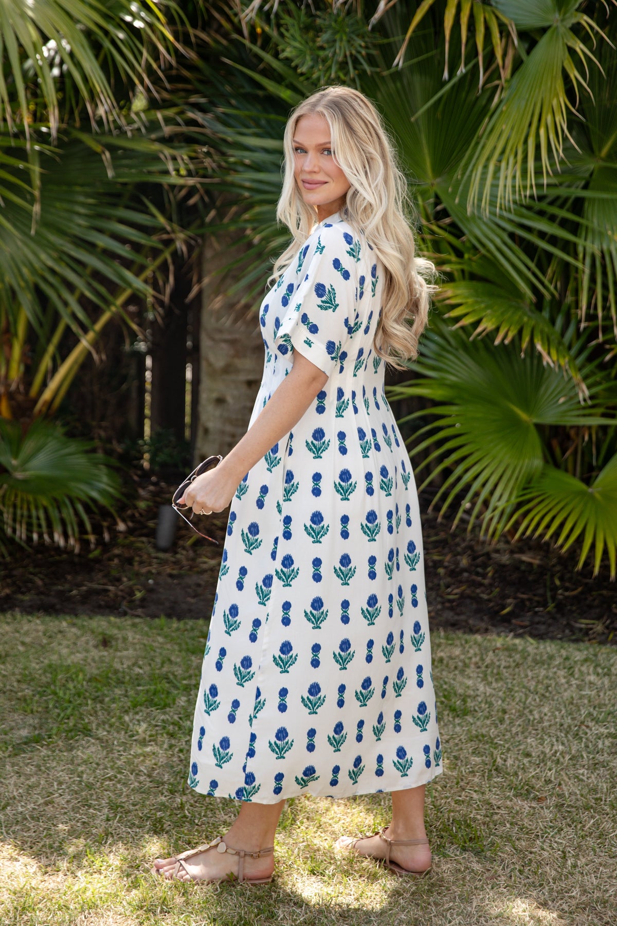 FINAL SALE - French Florals White Printed Midi Dress