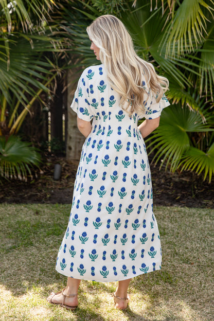 FINAL SALE - French Florals White Printed Midi Dress