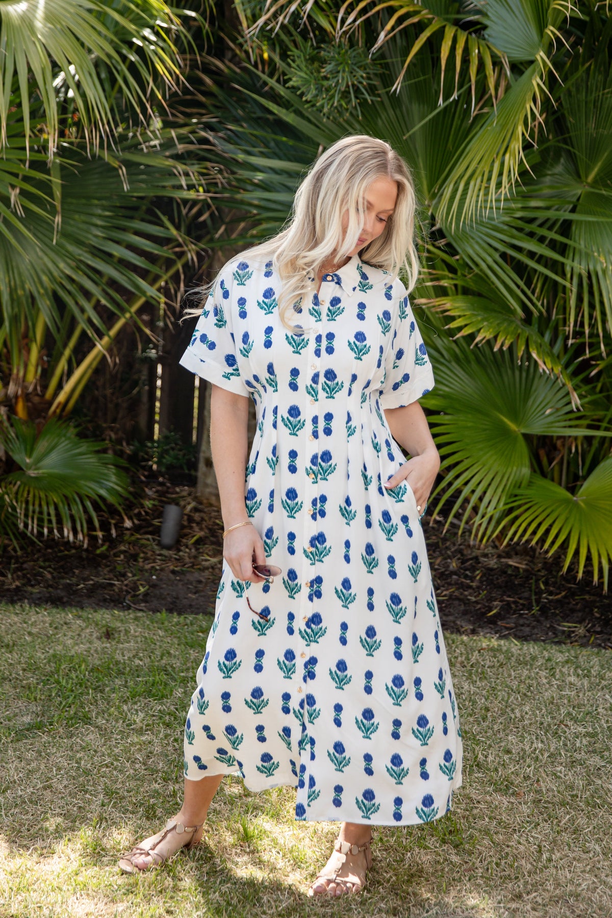 FINAL SALE - French Florals White Printed Midi Dress