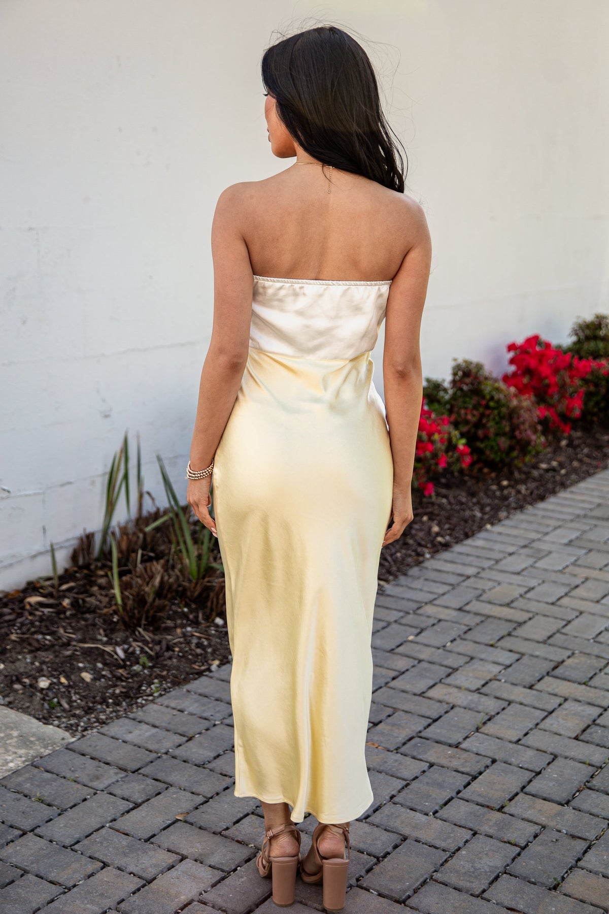 FINAL SALE - Unforgettable Entrance Yellow Bow Satin Midi Dress
