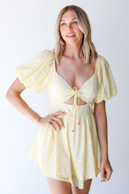 FINAL SALE- Drive Me Daisy Gingham Romper