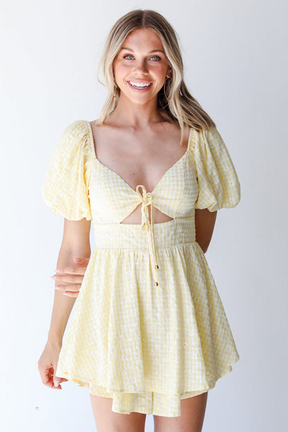 FINAL SALE- Drive Me Daisy Gingham Romper
