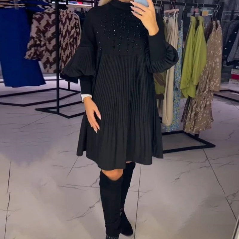 Marlene | Plus-Size Dress with Stand Collar and Lantern Sleeves