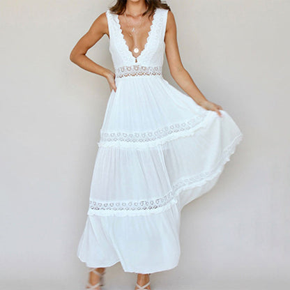 Nancy – Lace Back Maxi Dress with V-Neck
