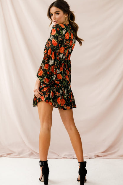 Annalise Long Sleeve Drawstring Dress Green/Orange