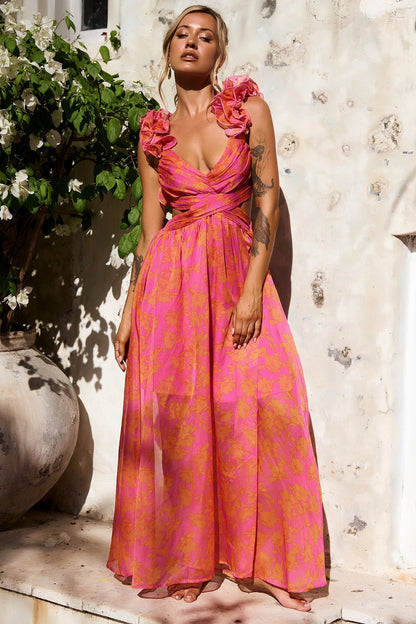 Sunset Paint Maxi Dress - Pink Orange