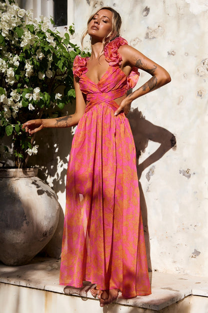 Sunset Paint Maxi Dress - Pink Orange