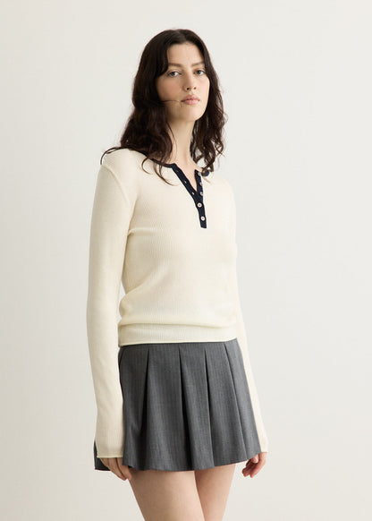 Buttoned Round-Neck Knit Top
