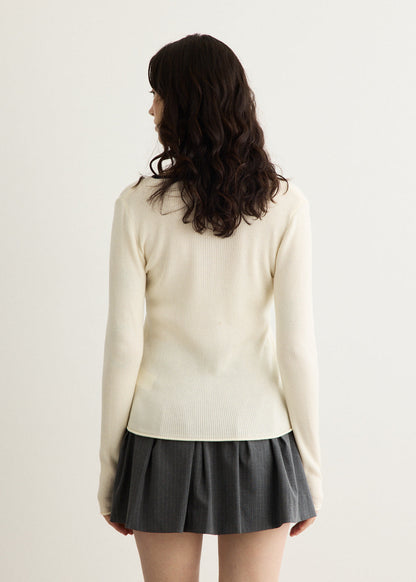 Buttoned Round-Neck Knit Top