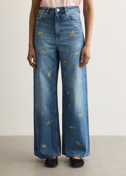 Printed Flower Denim Lari Jeans