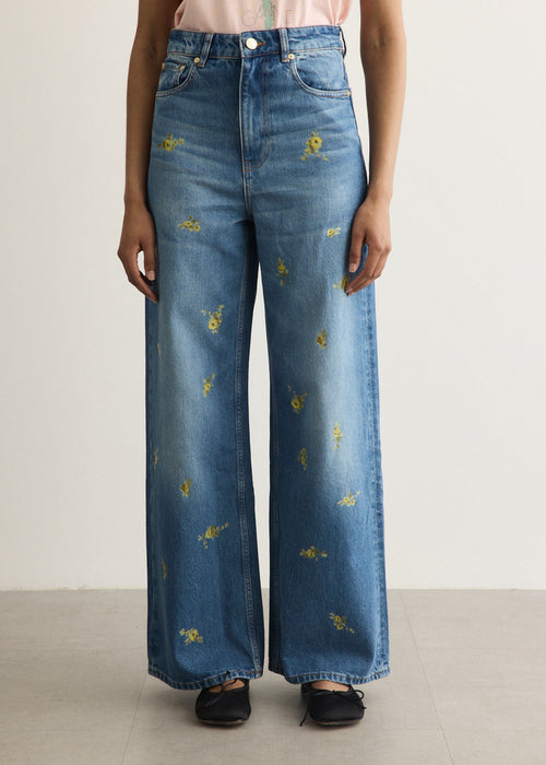 Printed Flower Denim Lari Jeans