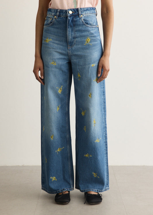Printed Flower Denim Lari Jeans