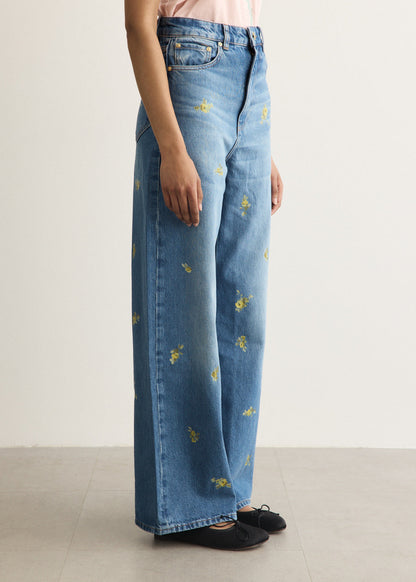 Printed Flower Denim Lari Jeans
