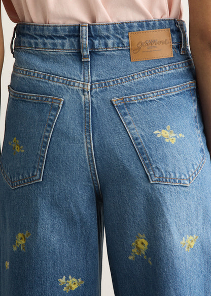Printed Flower Denim Lari Jeans