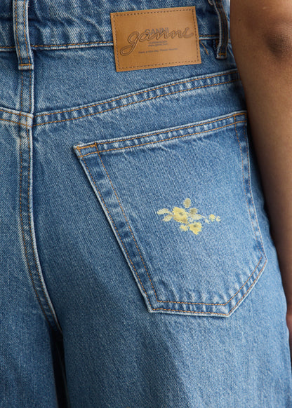 Printed Flower Denim Lari Jeans