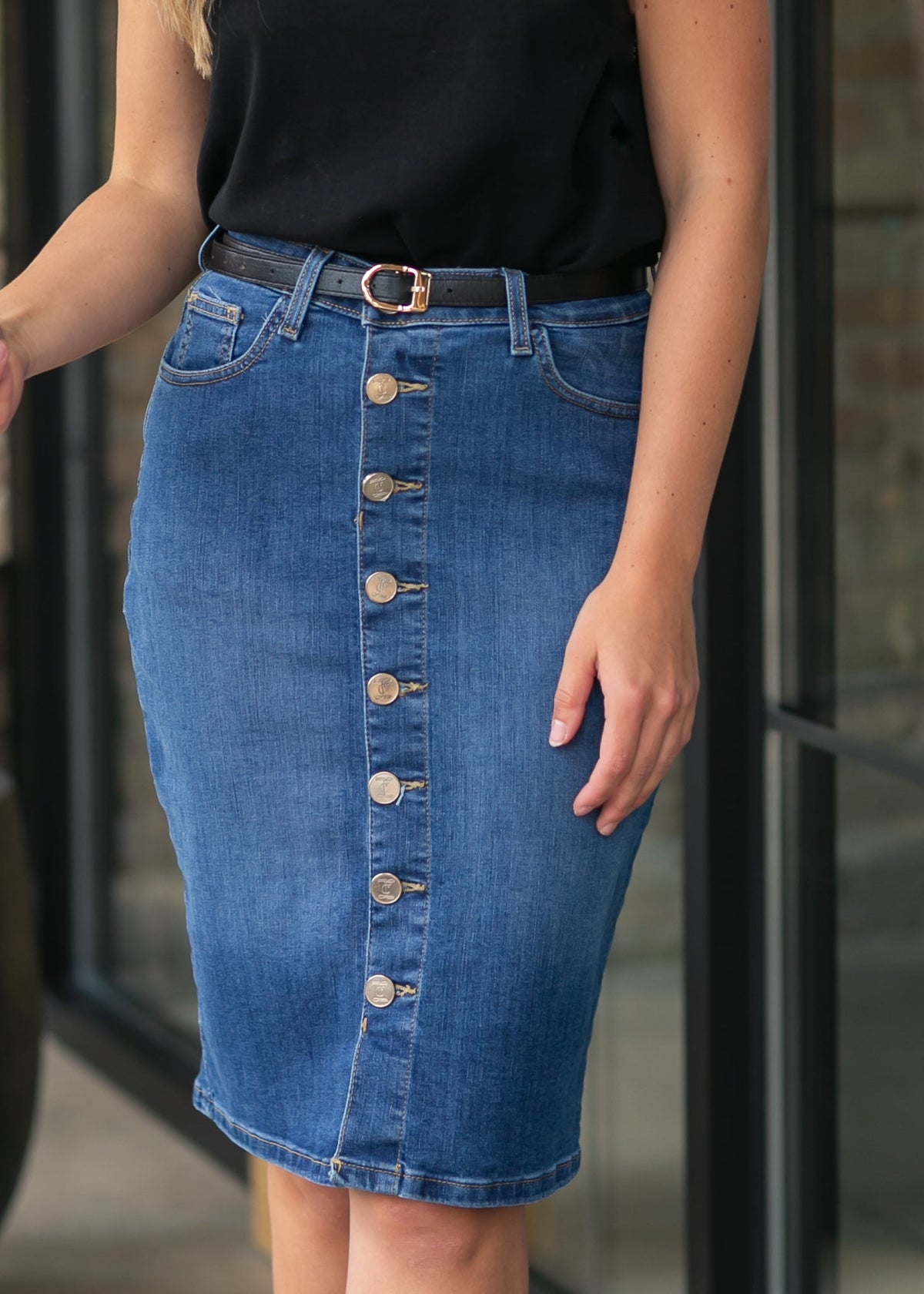 Zana Front Button Denim Midi Skirt - FINAL SALE