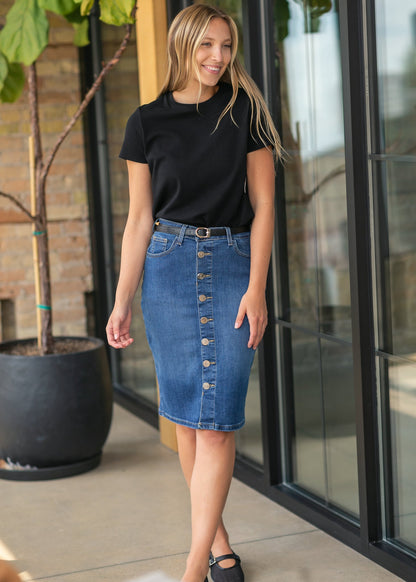 Zana Front Button Denim Midi Skirt - FINAL SALE