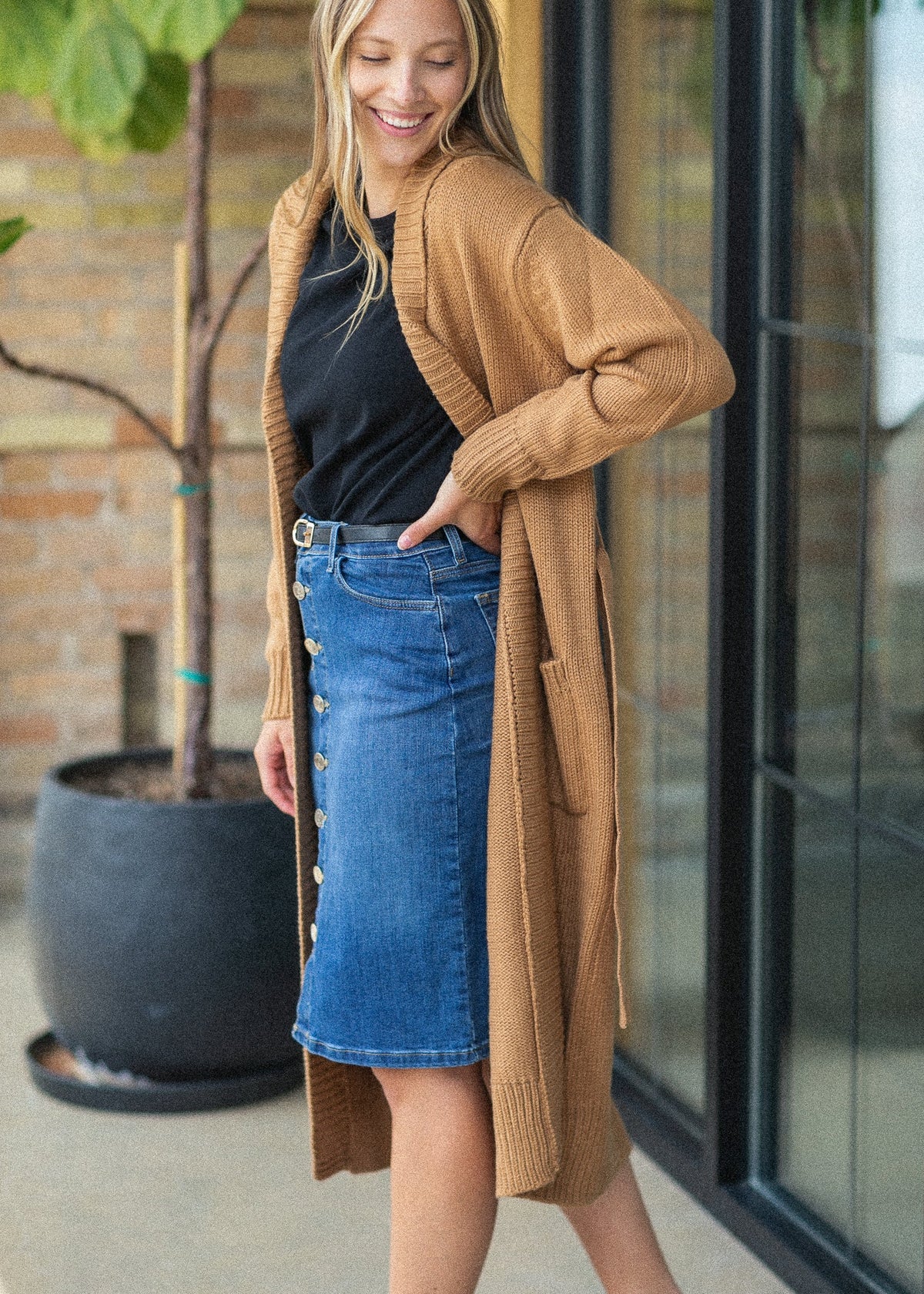 Zana Front Button Denim Midi Skirt - FINAL SALE