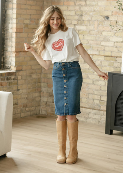 Zana Front Button Denim Midi Skirt - FINAL SALE