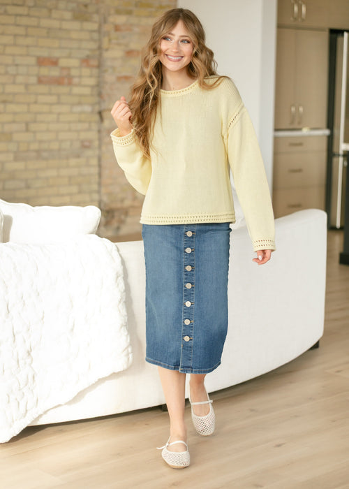 Zana Front Button Denim Midi Skirt - FINAL SALE