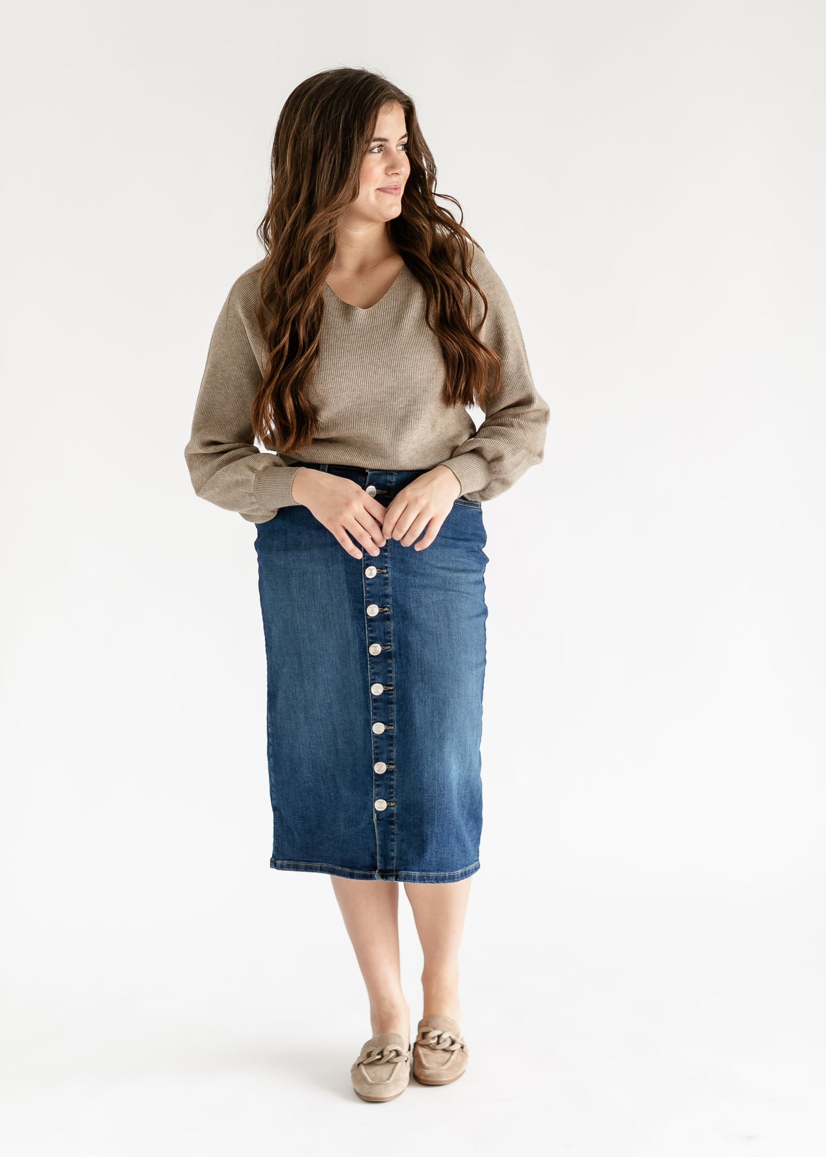 Zana Front Button Denim Midi Skirt - FINAL SALE
