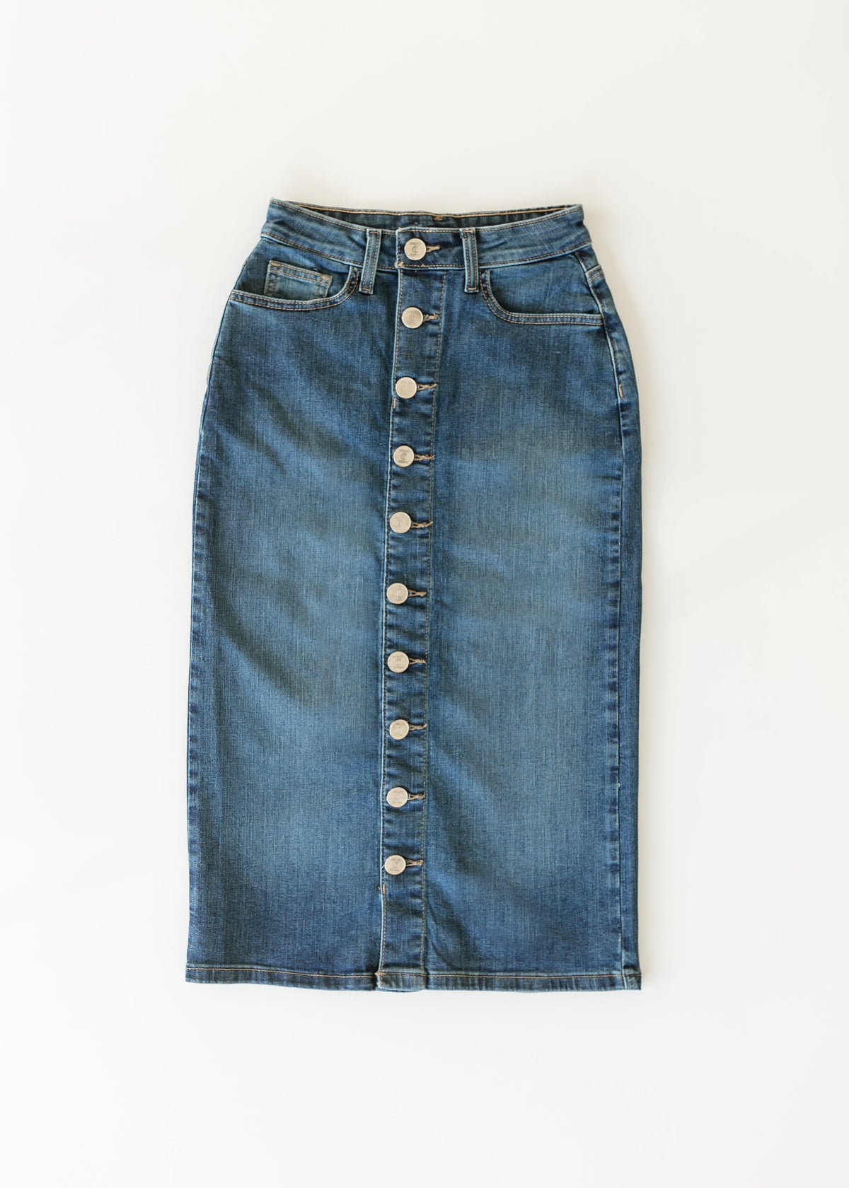 Zana Front Button Denim Midi Skirt - FINAL SALE