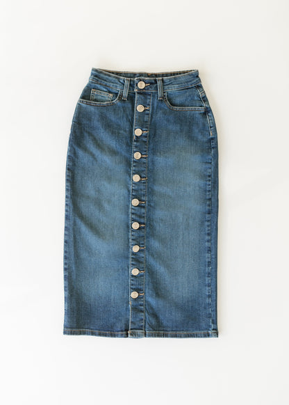 Zana Front Button Denim Midi Skirt - FINAL SALE