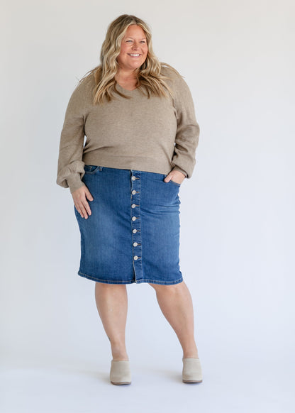 Zana Front Button Denim Midi Skirt - FINAL SALE