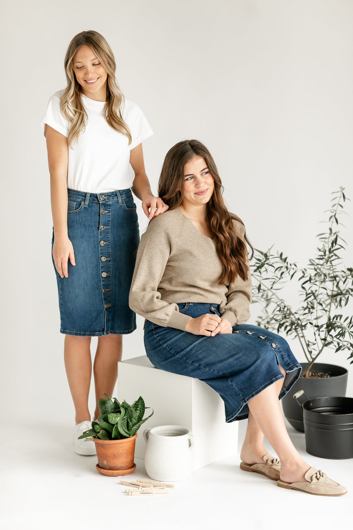Zana Front Button Denim Midi Skirt - FINAL SALE