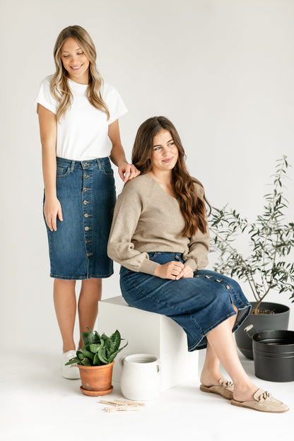 Zana Front Button Denim Midi Skirt - FINAL SALE