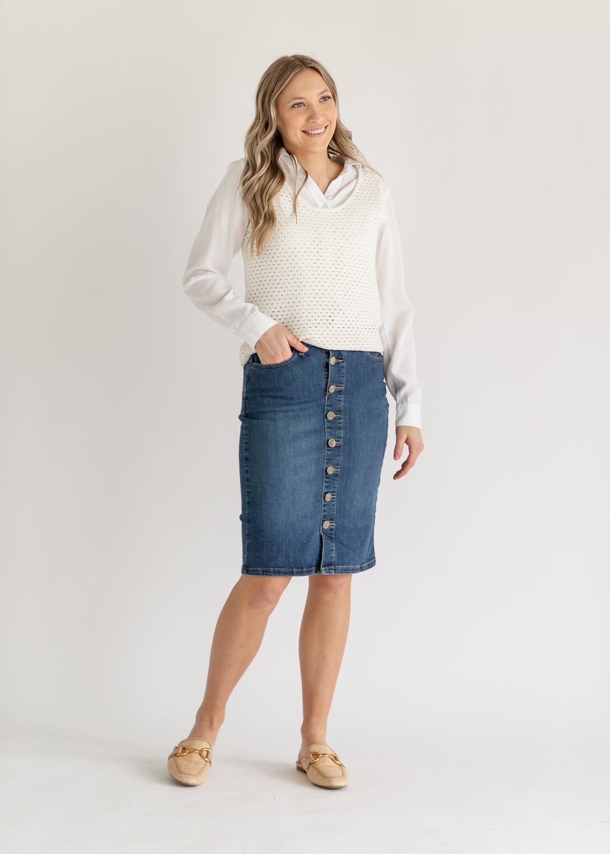 Zana Front Button Denim Midi Skirt - FINAL SALE